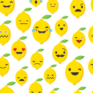 Seamless background with Lemons emotions. Vector illustration.