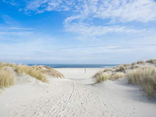 Beach, dunes, sea, horizon, north sea, sun