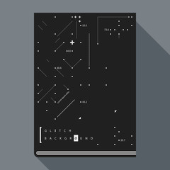 Glitch book cover/poster design template with simple geometric design elements.