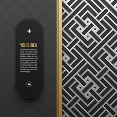 Web banner template on silver/platinum metallic background with seamless geometric pattern. Elegant luxury style.