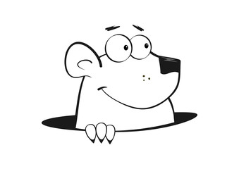 Cartoon rodent keeping its head protruded out of the burrow. Flat vector.