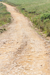 Farm road, field and hill