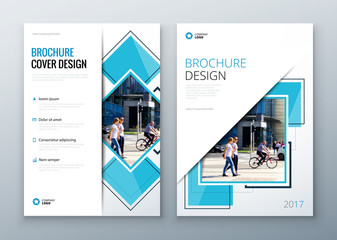 Brochure template layout design. Corporate business annual report, catalog, magazine, flyer mockup. Creative modern concept with squares, rombs and urban styled photo.