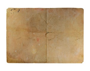 Ancient torn paper sheet isolated on white background.