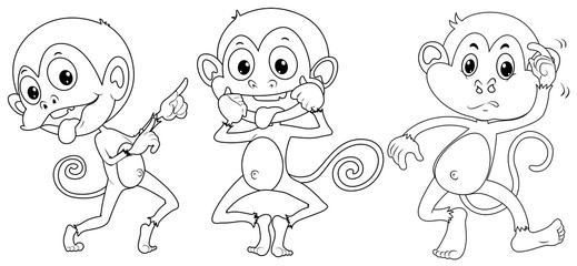 Doodle animal for three monkeys