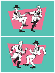 Country Dancers Vector Design.
Set of two illustrations of a pair of country dancers in different poses.