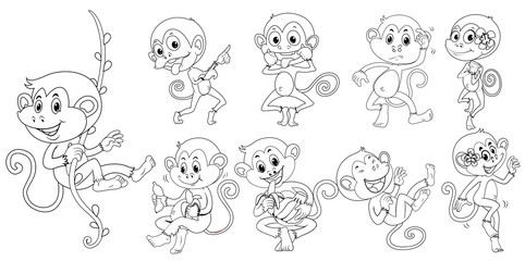 Animal outline for monkeys in different actions