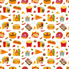 Fast food and streetfood seamless pattern. Vector illustration.