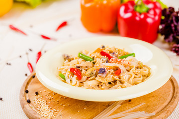 Pasta with seafood and vegetables
