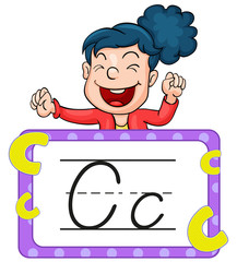 Letter C flashcard with happy girl