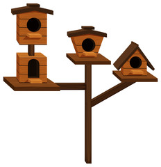 Wooden bird houses on one pole