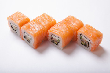 Japanese seafood sushi , roll on a white background