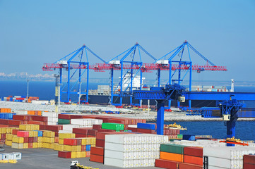 Port cargo crane, ship and container