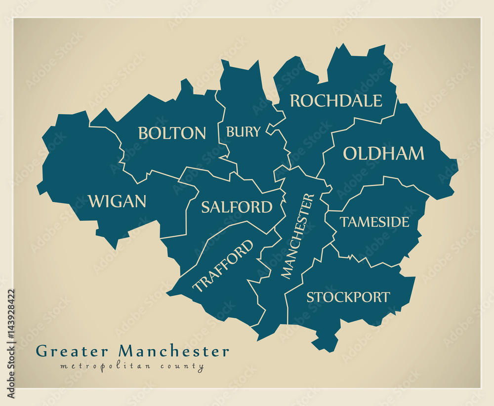 Poster Modern Map - Greater Manchester metropolitan county UK