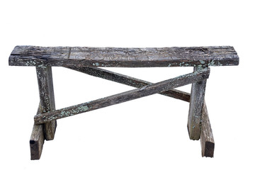 Old wooden bench on a white background