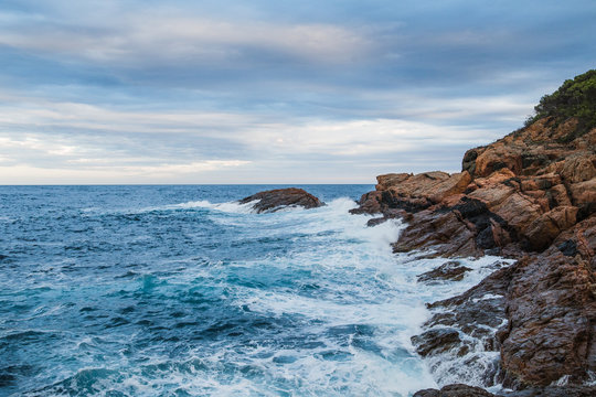 Beautiful sea view with rocks and waves © Evgeny