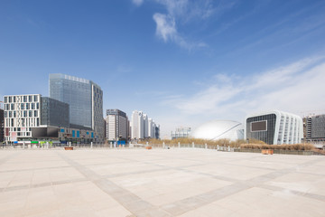 Fototapeta na wymiar empty floor with modern cityscape and skyline