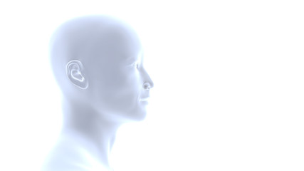 futuristic 3d head of a man, semi-profile (conceptual 3d illustration on a white background)