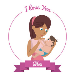 i love you mom card woman carries baby vector illustration eps 10