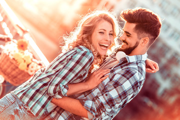 Happy young couple in the city