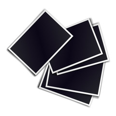 Composition of five blank realistic black photo frames on white background. Mockups for design. Vector illustration.