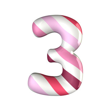 Sweet inflated number 3 isolated with clipping path, candy concept