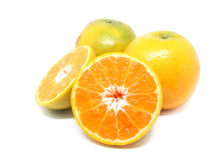 Orange citrus fruit with slice on white background.