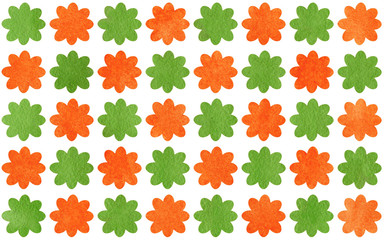 Watercolor orange and green and pink flowers.