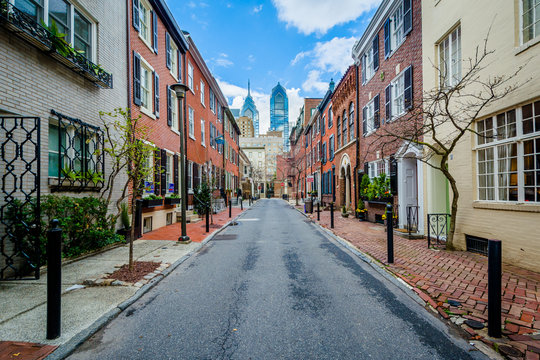 Street and row houses in Center City, Philadelphia, Pennsylvania.