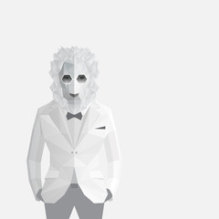 Stylish lion in white jacket .White background.