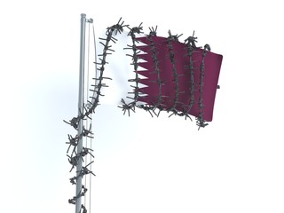 3D illustration of flag from Qatar wrapped with a barbed wire
