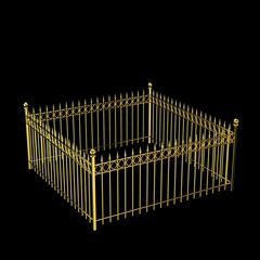 Closed metal fence. Isolated on black background. 3D rendering illustration.