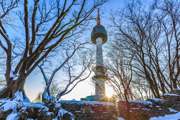 Seoul Tower in winter at Namsan mountain, Seoul, South Korea