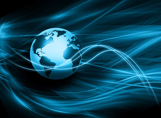 Best Internet Concept of global business. Globe, glowing lines on technological background. Wi-Fi, rays, symbols Internet, 3D illustration