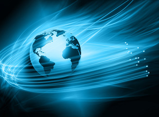Best Internet Concept of global business. Globe, glowing lines on technological background. Wi-Fi, rays, symbols Internet, 3D illustration