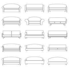Set of contour sofa icons, vector illustration
