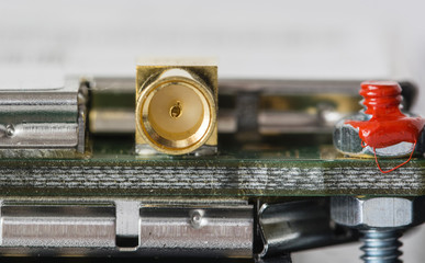Female gold-plated connector on a printed board.  