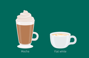 Mocha and Flat White Coffee Drinks Illustration