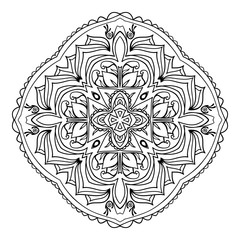 Mandala. Black and white diamond-shaped decorative element. Picture for coloring.