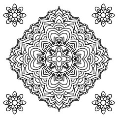 Mandala. Black and white diamond-shaped decorative element. Picture for coloring.