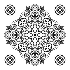 Mandala. Black and white diamond-shaped decorative element. Picture for coloring.