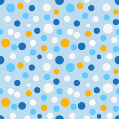 Colorful dot seamless pattern. Small polka dots on a blue background, for kids pattern, scrapbooks, baby shower or party cards design