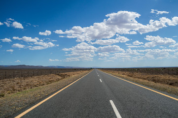Prairie Landscape with Mountains and Highway, Western Cape, South Africa