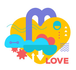 Fototapeta premium Vector illustration of bright creative abstraction on white background with word love. Romantic colorful abstract concept.