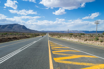 Mountain Landscape with a Person Crossing the Highway, Western Cape, South Africa