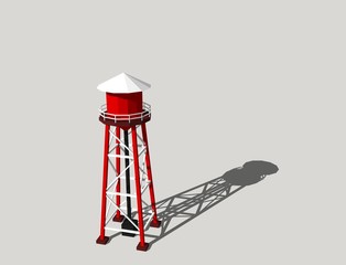 Water tower.Isolated on grey background.3D rendering illustration.
