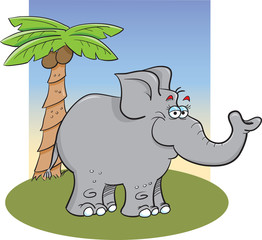 Cartoon illustration of  an elephant with a background.