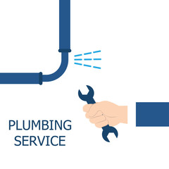 Plumbing service, repair fix leaking. Vector illustration flat design. Fixing pipe. Maintenance water pipe