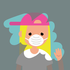 Young sad girl wiping a dirty window / flat editable vector illustration, clip art