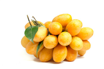 Marian Plum is a bunch on a white background,.sweet marian plum thai fruit isolated on white background ( Marian Plum and Plum Mango )